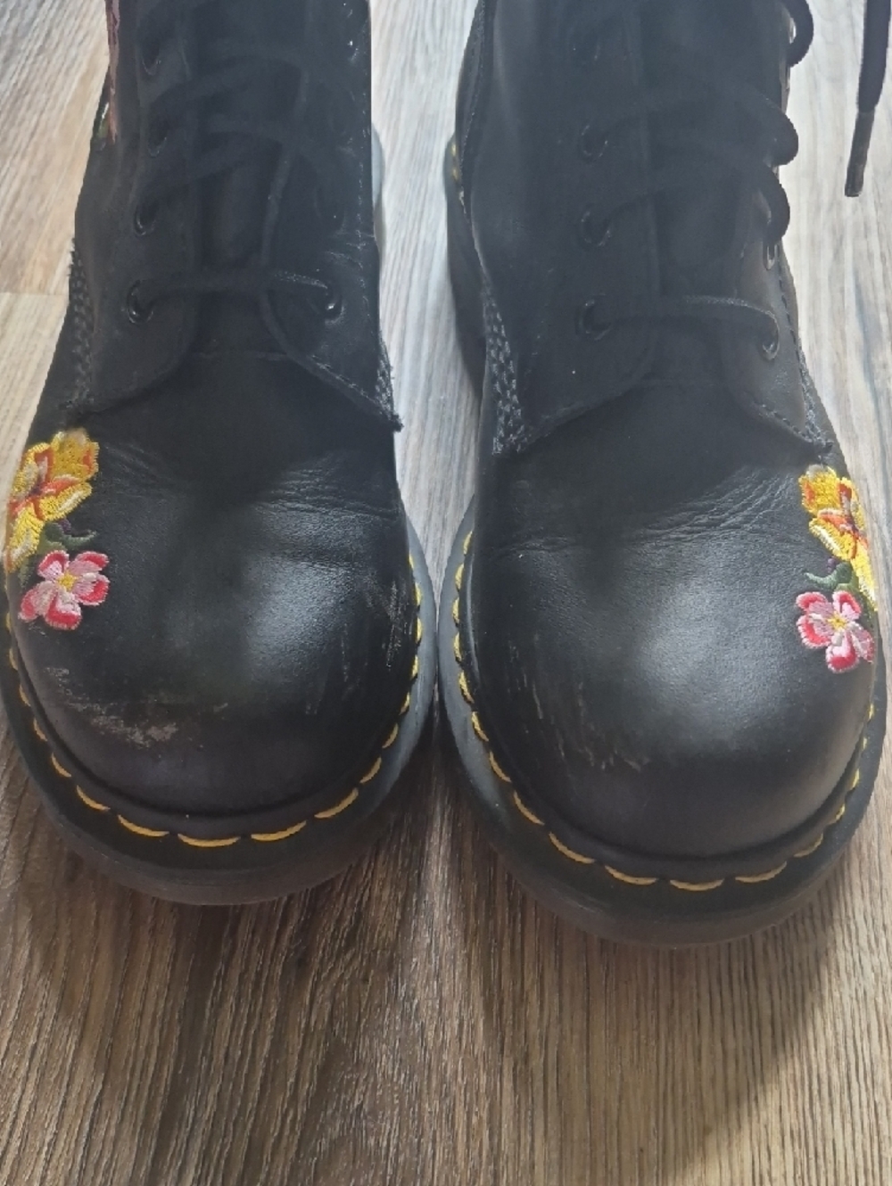 Dr. Martens Black Lace-Up Combat Boots with Multicolor Floral Embroidery - Picture 2 of 6